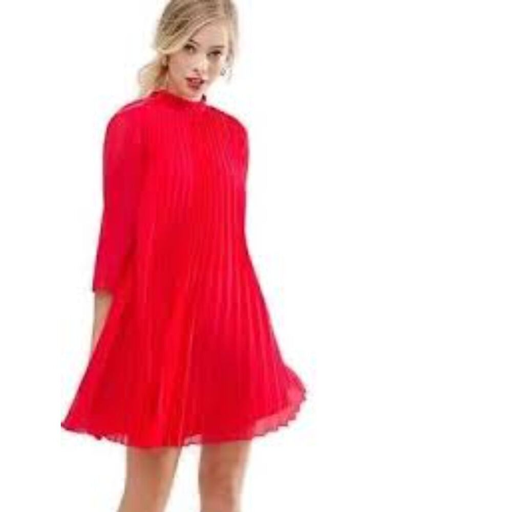 New NWT ASOS Red Pleated Maternity Trapeze Dress Size 10